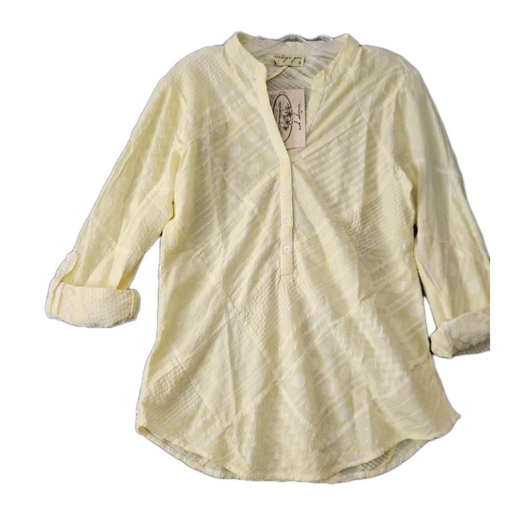 Vintage Goa Top Size S Light Yellow Colorful Button Up‎ Boho Blouse Festival NEW